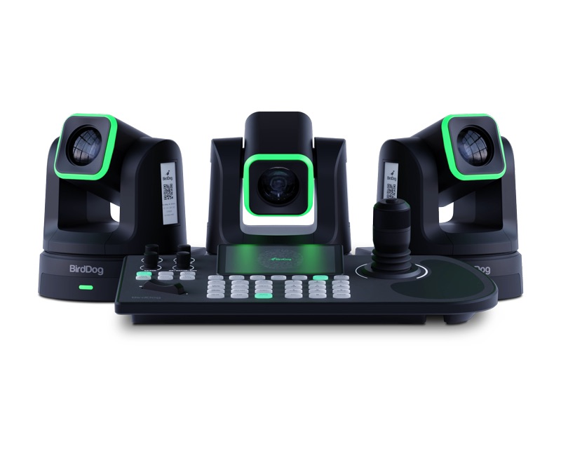 Three BirdDog X5 Ultra PTZ cameras with the KBD controller